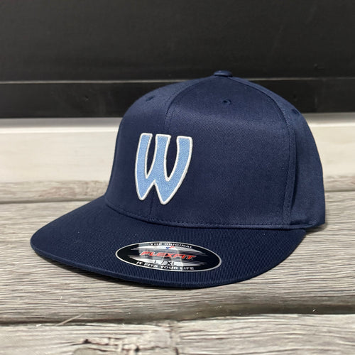 W Flat Bill Fitted Black Hat